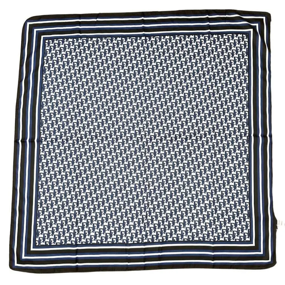 2/$30 NEW White Navy Square Printed Silky Fashion Scarf Geometric Circles Links